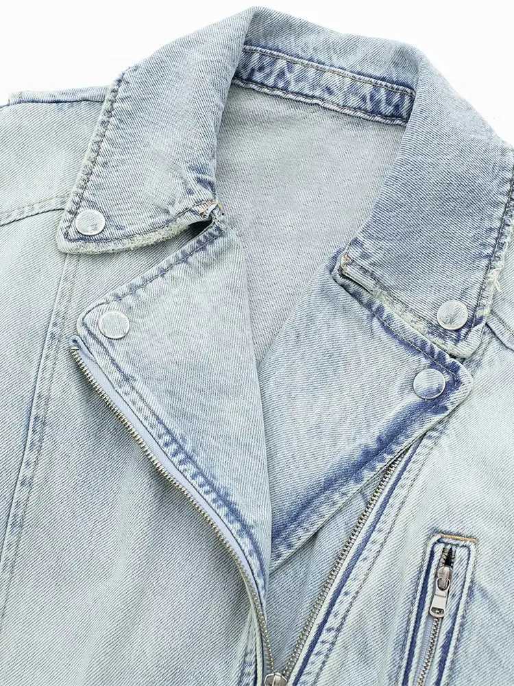 Nlzgmsj TRAF Women 2024 Autumn Winter Denim Coat Lapel Long Sleeve Short Jackets Lady Chic Loose Streetwear Women JacketX240920