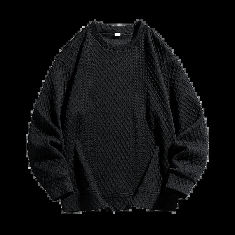 Korean Fashion Twist Print Trendy Sweatshirt Solid Colour Round Neck Pullover Oversized Casual Relaxed 240910