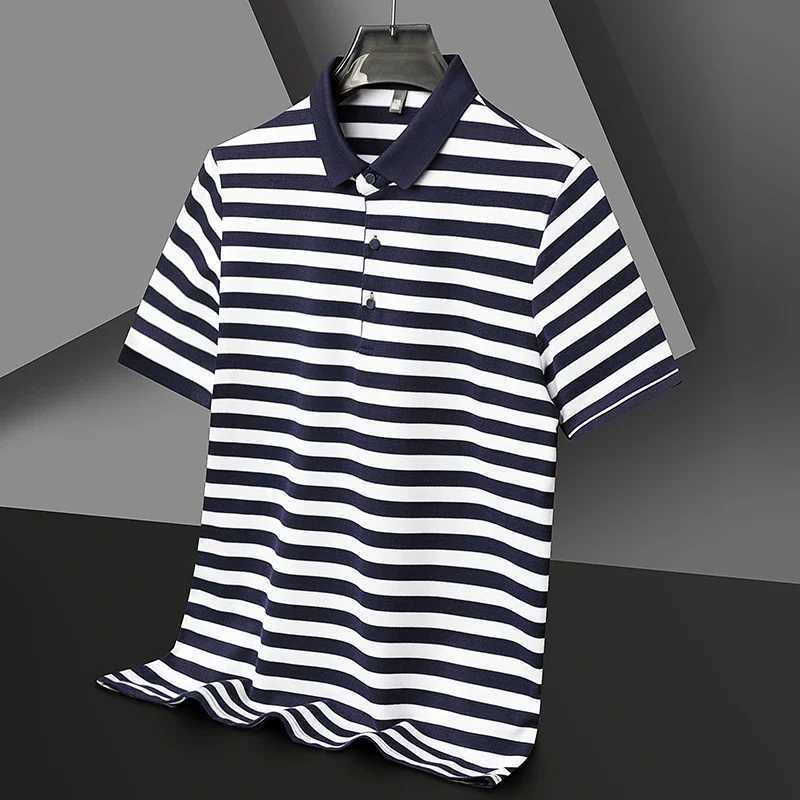 2024 Mens New Striped Cotton Business Casual Short sleeved POLO Shirt Fashion Short sleeved Comfortable and Breathable TopX240920