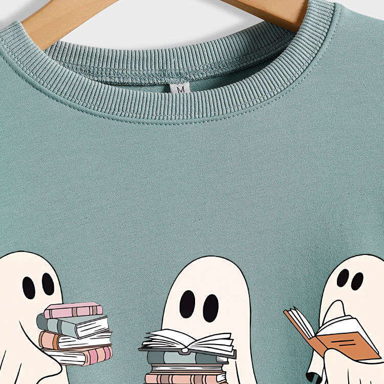 Hallowmas Casual Round Neck Hoodie Ghost Comfortable Reading New Long Sleeved Top Jackets Womens Winter Jacket Women Jacket Coatwomen Autumn Dress Wom