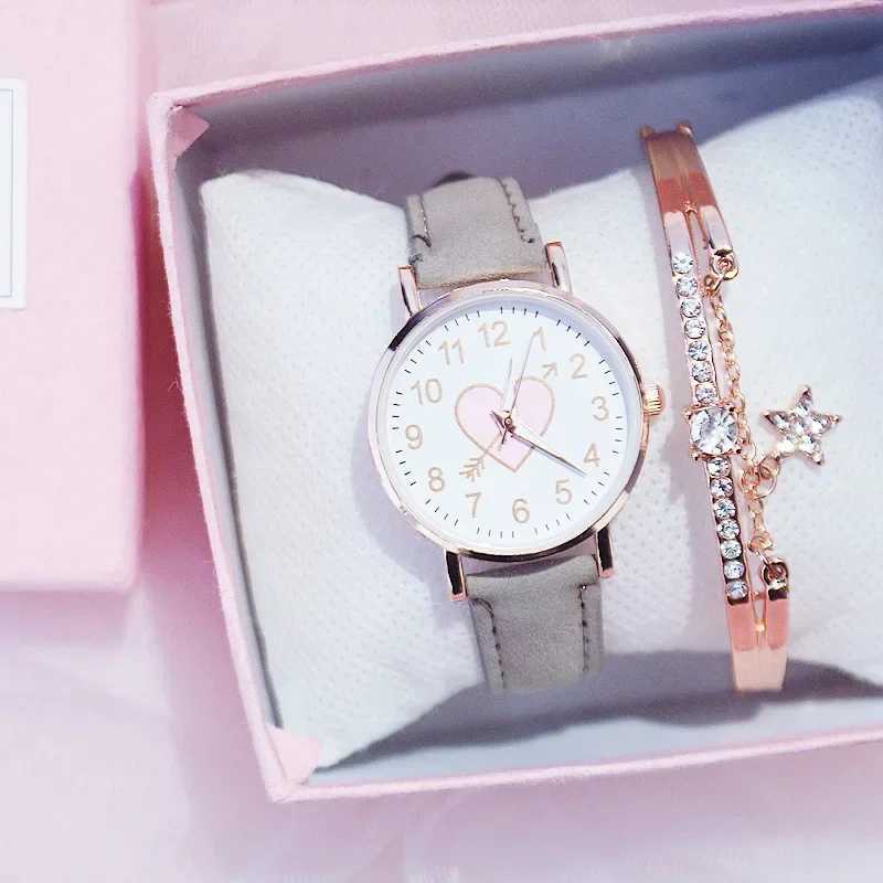 New Women Watch Cute Heart-shaped Dial Watches Female Student Fashion Quartz Wristwatches Simple Girls Reloj Mujer WholesaleX240920