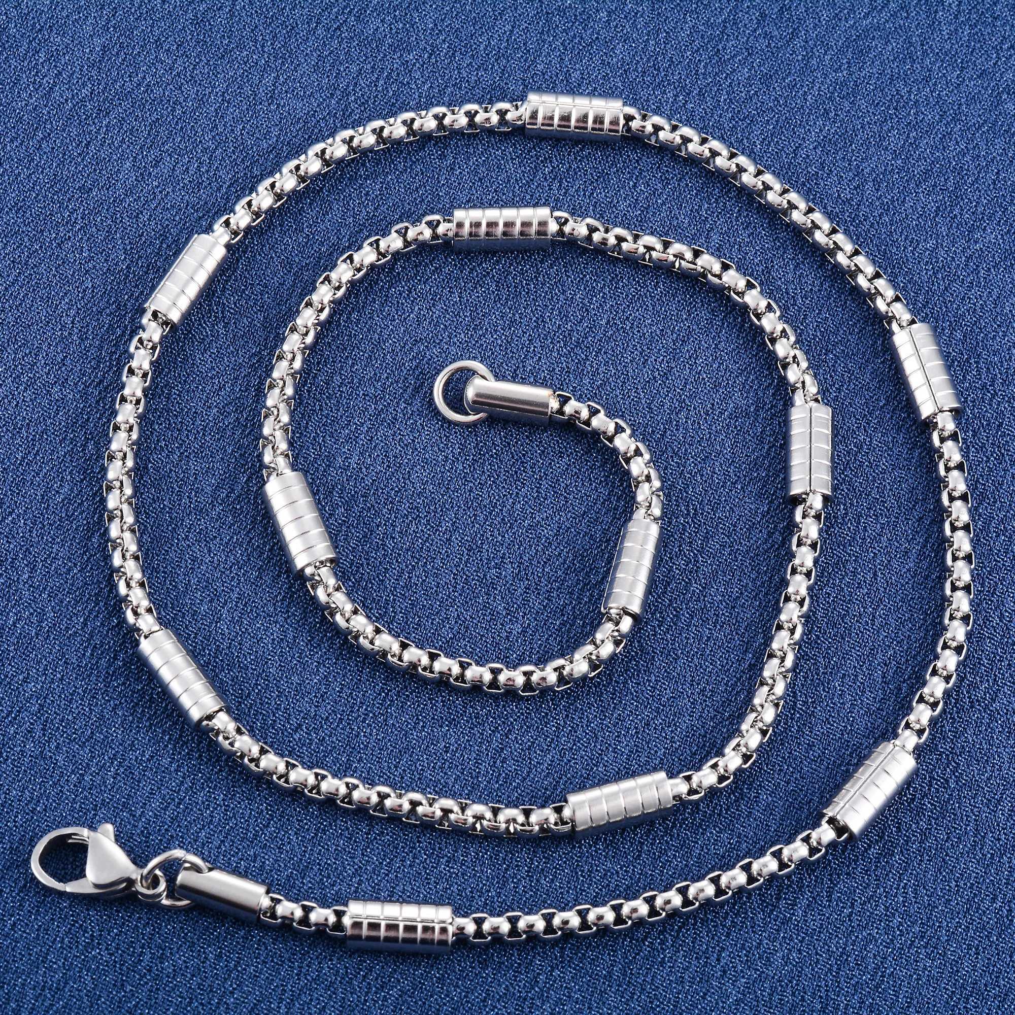 Mens Womens Square Box Chain Cylinder Long Necklace Stainless Steel Jewelry Accessories for DIY Gift Waterproof ChokerX240919