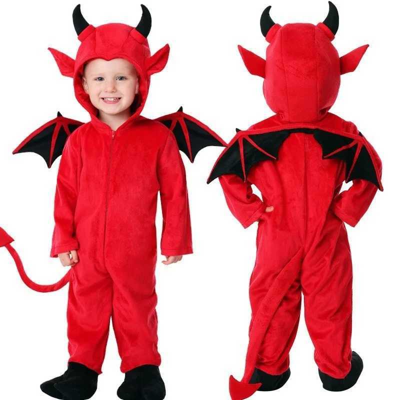 Kids Red Demon Devil Evil Bat Vampire Dress Halloween Cosplay Costumes Boys Girls Bull Ghost Party Role Playing Up jumpsuit Y240919