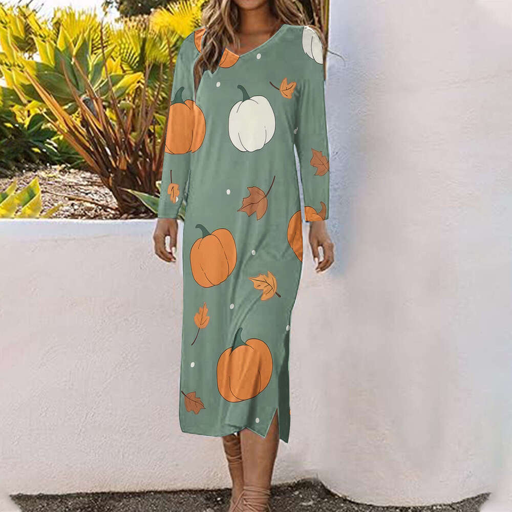 Hallowmas Halloween print 2024 new fashionable casual versatile mid length dress for women