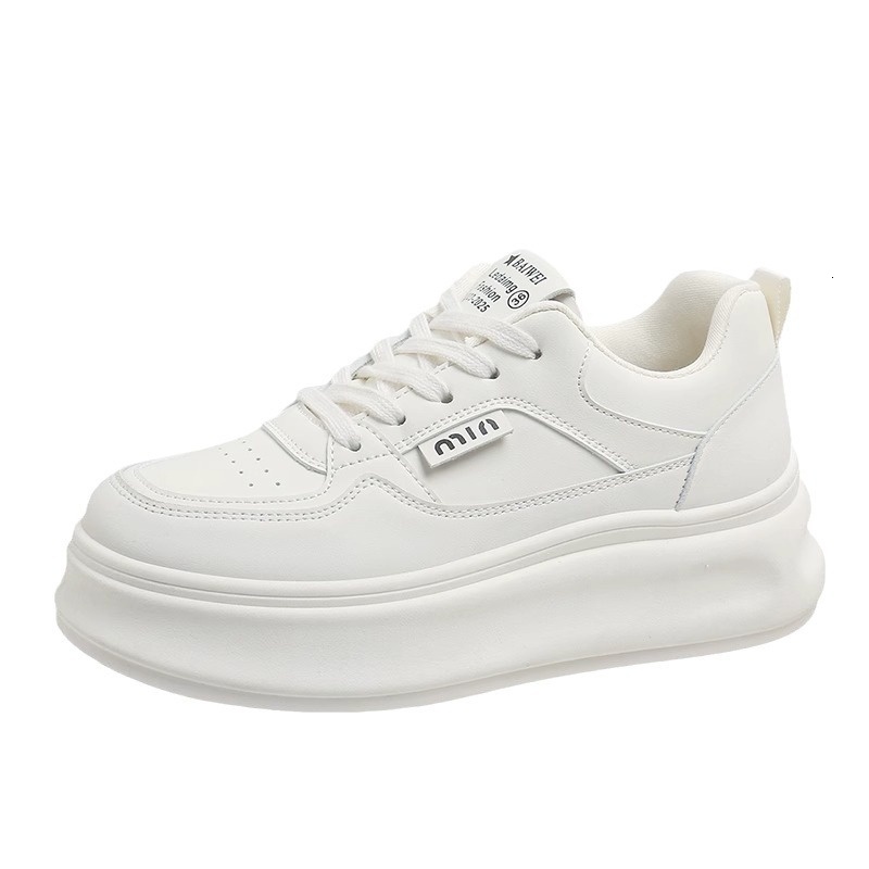 Sponge cake thick soled white women 2024, small height increasing single shoes for students, versatile casual board shoes, soft sole, lightweight