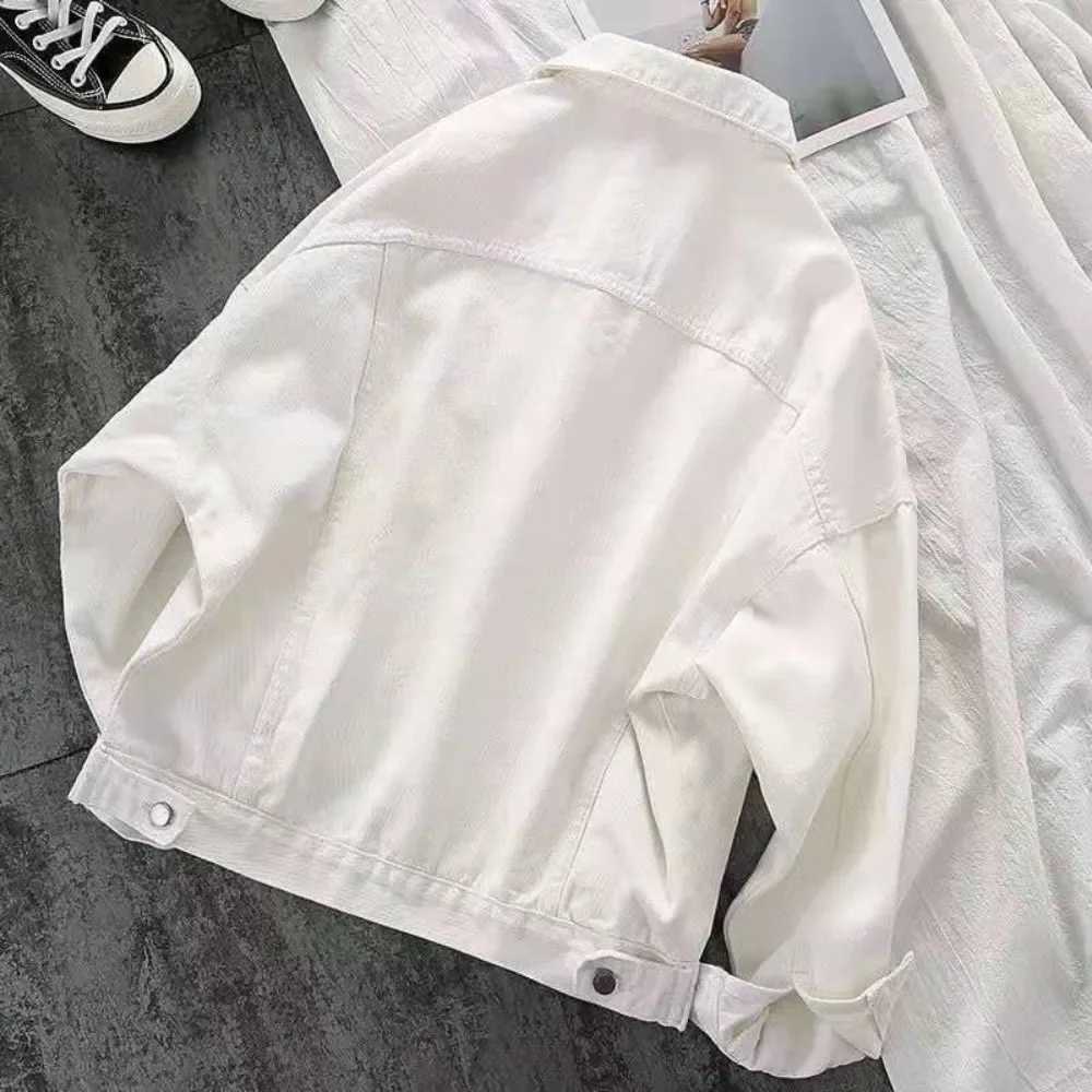 2024 Spring and Autumn New Retro Loose White Cotton Denim Jacket Womens Long-sleeved Jacket on Clothes Jean Jacket for WomenX240920