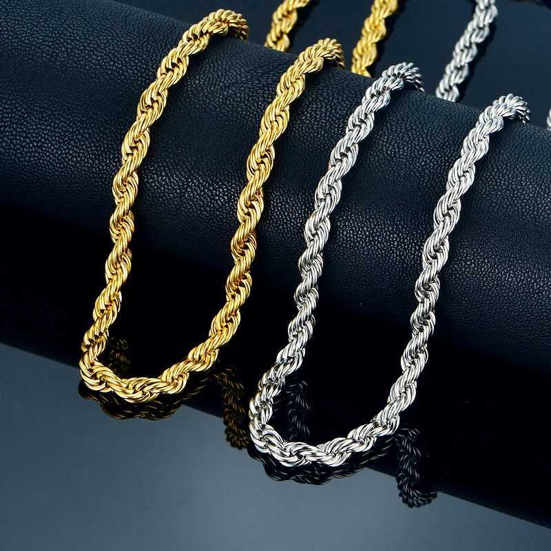 Stainless Steel Rope Chain Necklace For Men Women Braided Rope Chain Choker Necklace Gold Color Neck Metal Fashion Jewelry GiftX240919