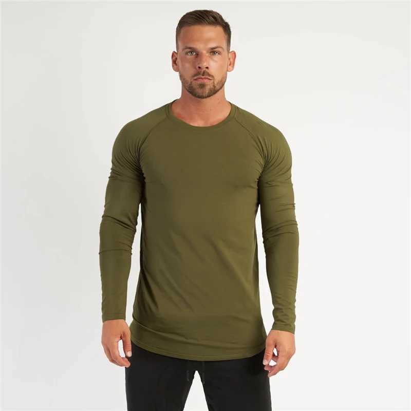 Spring Autumn Slim Fit Cotton Fitness Long Sleeve T Shirt Men Sports T-Shirt O-neck Running Tee Shirt Gym Bodybuilding TshirtX240919