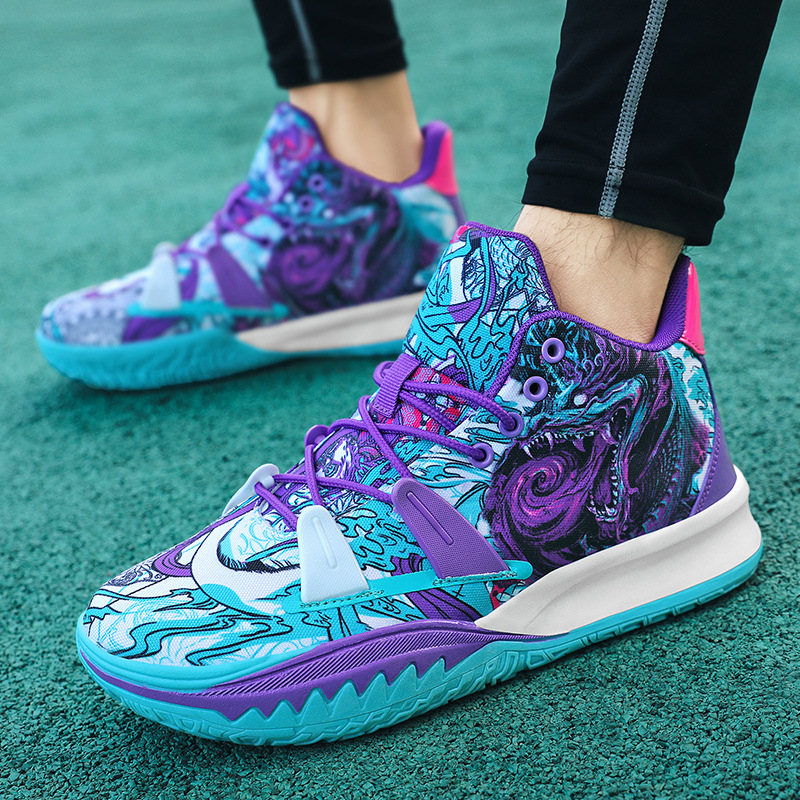 TopFight Mix Color Graffiti Pattern Youth Basketball Boots Rubber Sole Outdoor Sport Shoes Cushioning Anti-Friction Sneakers