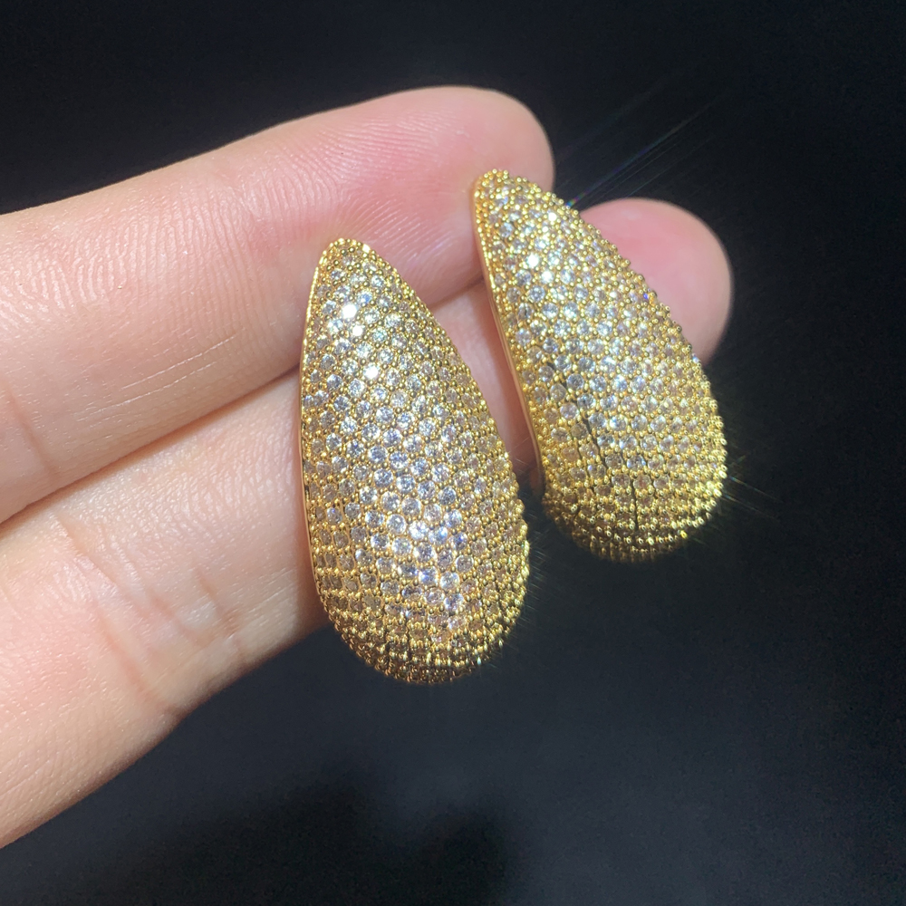 Sparkg Waterdrop Cubic Zirconia Stud Earrings - Gold Plated Teardrop Chunky Dome Jewelry