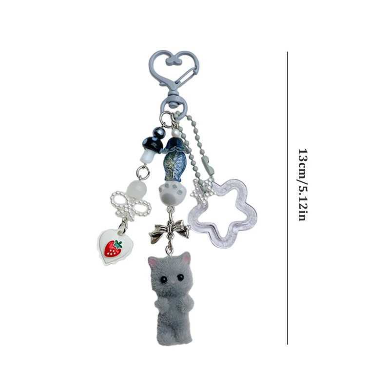 Cute Flocked Kitten Five Star Cat Claw Love Keychain Phone Chain Anti Loss Hanging Rope Pendant Earphones Camera ChainXJ250319