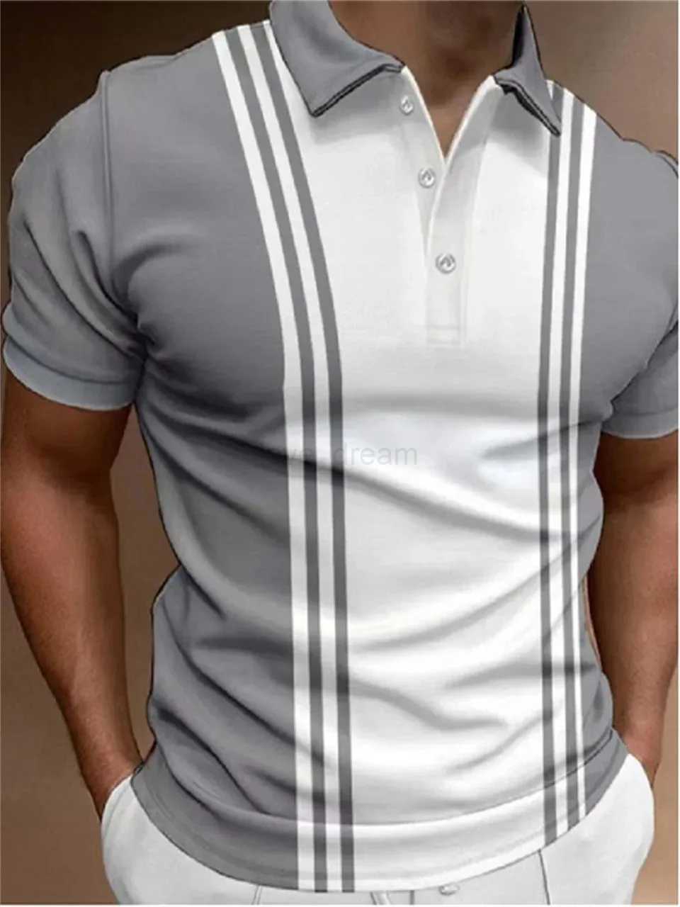 Summer Men Luxury Striped Printed Golf Tee Shirts Elegant Business Polo Shirts Mens Casual Office Wear Fashionable T-ShirtXJ240920