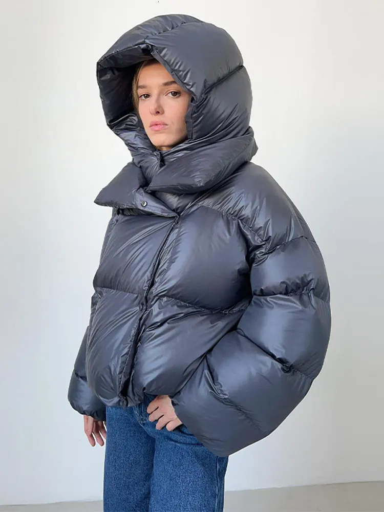 Women Winter Solid Thicken Warm Down Coats With Hat Fashion Lapel Single Breasted Cropped Cotton Jacket Casual Lady Street Wear