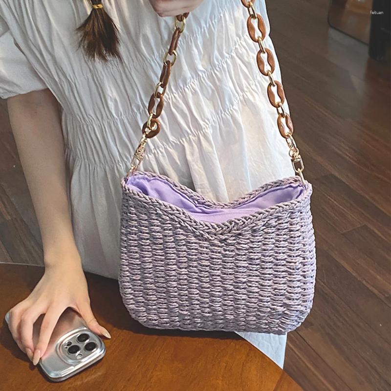 2025 NEW Drawstring Women Chain Classics Straw Casual Woven Crossbody Handbag Female Clutch zhanyishengli