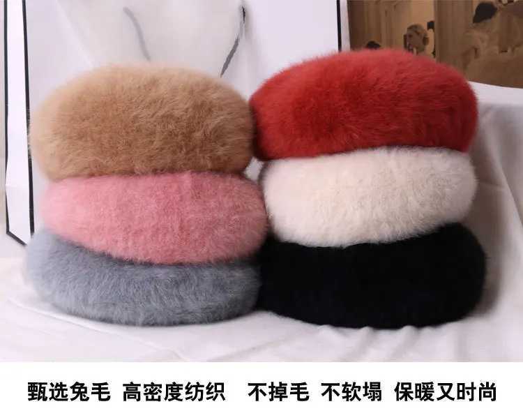 New Fashion Cheap Rabbit Fur Winter Beret Hat for Women Knitted Hat fashion Beret for Adult Girl Solid Colors Fashion Lady CapX240919