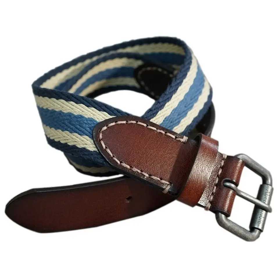 Needle buckle handmade top layer cowhide retro pants belt for men and women pure cotton woven belt casual canvas belt W240920