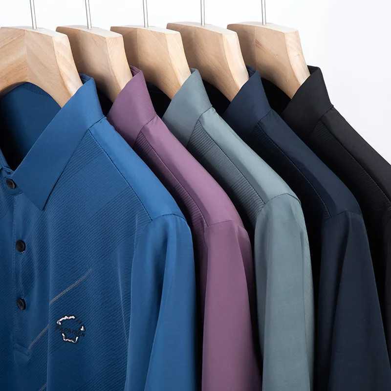 2023 Summer New Short Sleeved T-shirt Mens Lapel Business Large Port Style Mens Clothing Ice Silk Breathable Thin Polo ShirtX240920