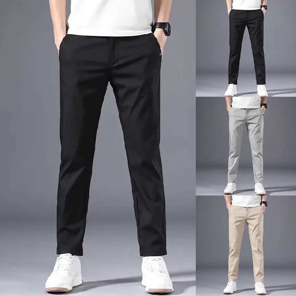 Mens slim fit elastic Chino Trouser casual flat front flexible classic full pants outdoor sports soft daily business pants W240919