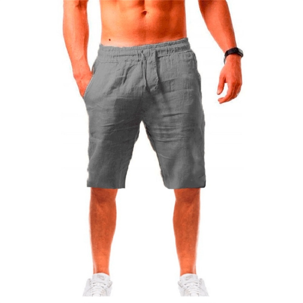 New Men's Cotton Shorts Pants Male Summer Breathable Solid Color En Trousers Fiess Streetwear Lace Up Bottoms