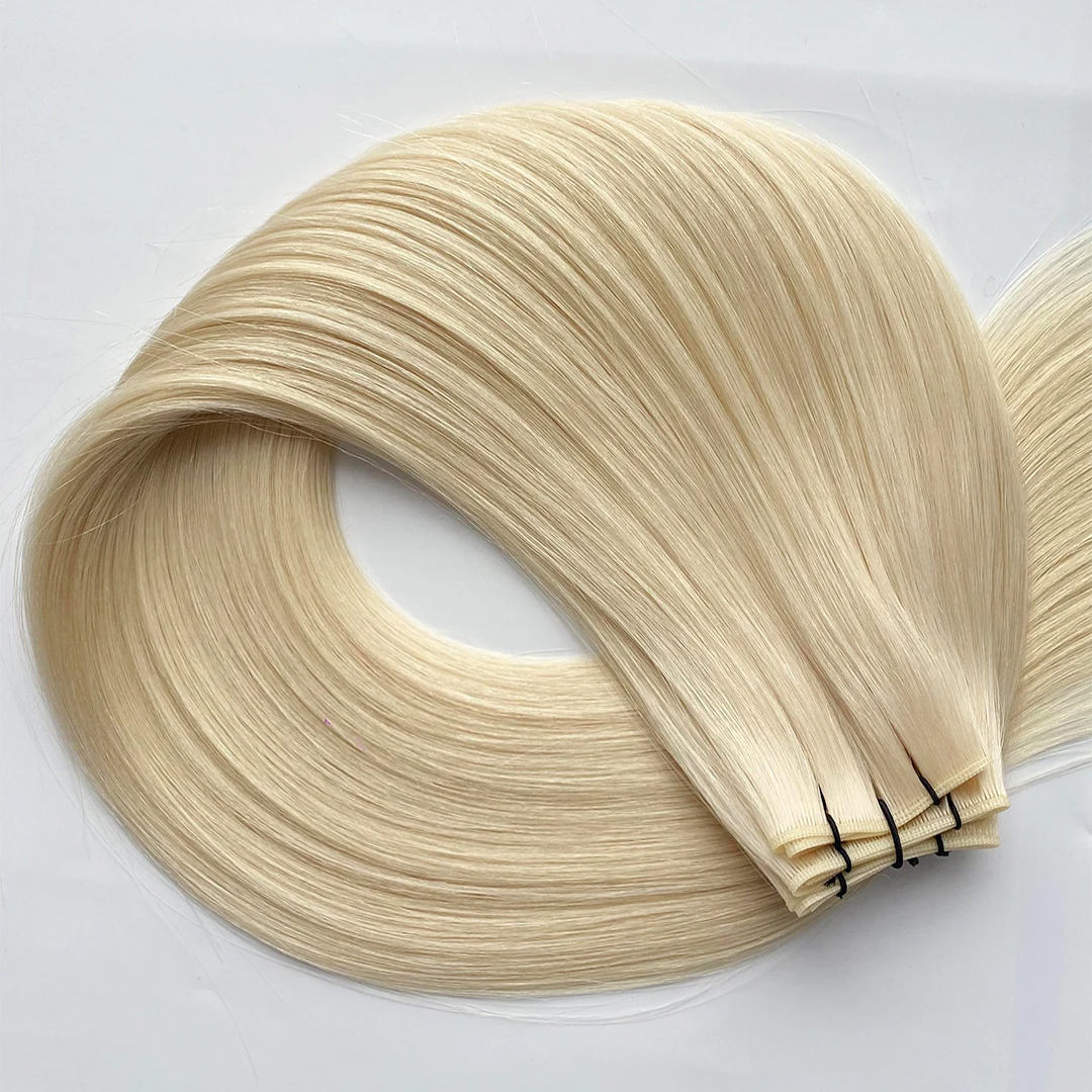 100% European Genius weft Virgin Human Hair Extensions Blonde color Invisible Mini Weft Hair 100g Full Head , Long Lasting 16-18 months
