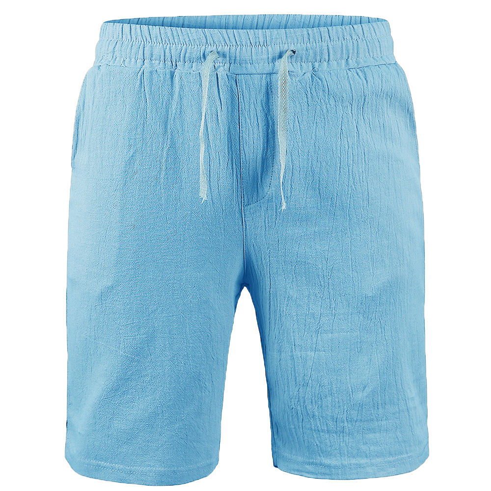 Men's Cotton Short Pants Men Summer Breathable Solid Color En Shorts Loose Casual Lace Up Bottoms