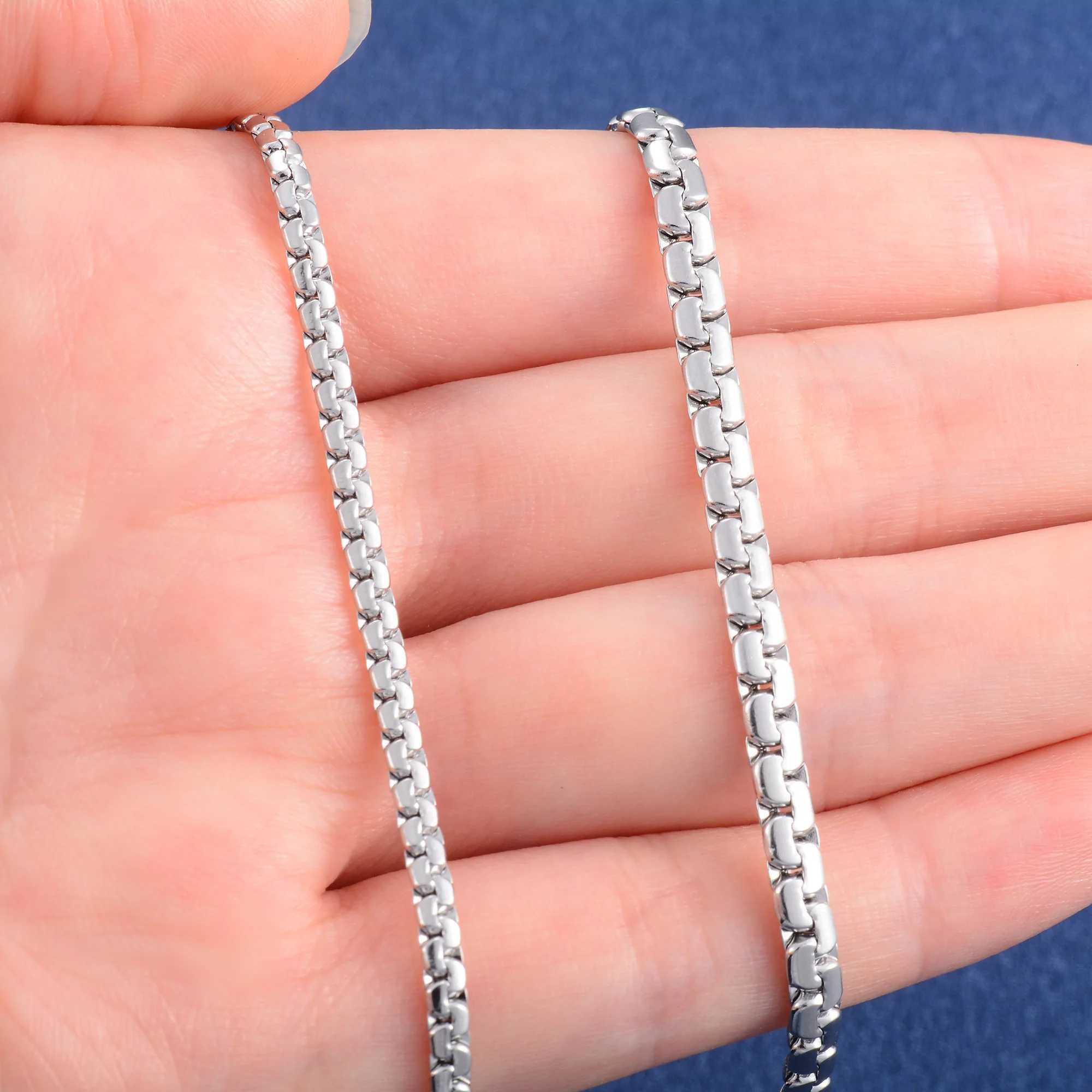 Stainless Steel Jewelry Accessories for Women Men Metal Flat Box Chain Necklace Choker on Neck Collarbone Waterproof DIY GiftX240919