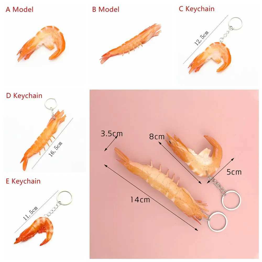 Funny Simulation Shrimp Keychain PVC Prawn Keyring Food Sea Animal Kids Toy Bag Backpack Ornament Woman Girl Jewelry AccessoriesX240919