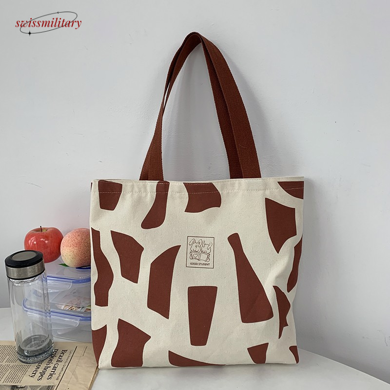 Canvas women one shoulder for class, college student outfit Korean style with zipper, artistic design, hand-held canvas bag #11 Swissmilitary