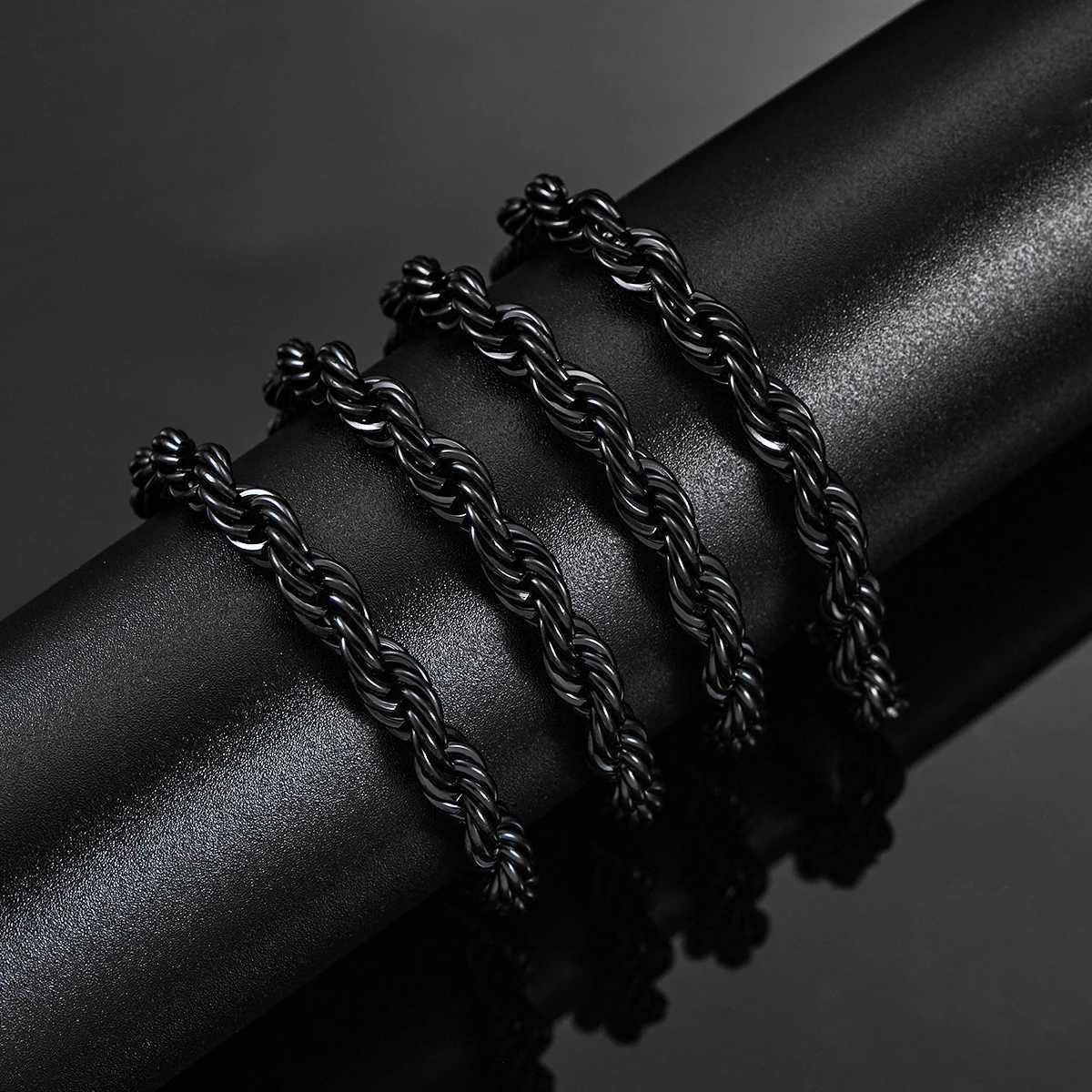 2.3mm/3mm/4mm/5mm/6mm Black Color Stainless Steel Twisted Rope Chains Classic Men Boy Necklace 16 to 30 InchesX240919