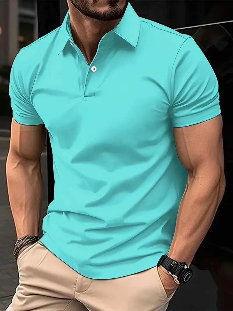 New Mens Casual Short-Sleeved Polo Shirt Office Fashion Lapel Button Zippet-Shirt Mens Breathable Polo Shirt Mens ClothingX240920