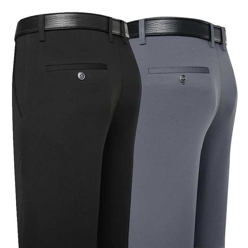 Mens elastic suit pants black business casual Trouser office summer autumn Korean Navy gray spandex straight pants W240919