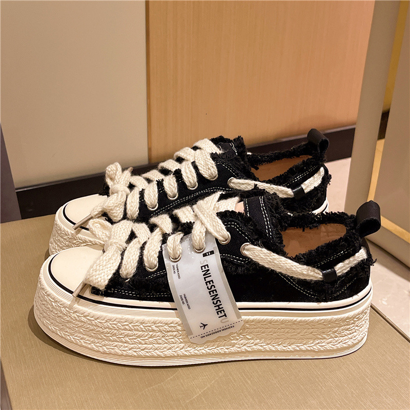 Womens Style Breathable Ral Canvas Shoes Autumn Thick Platform All-Match Student Sneakers Atillas Mujer