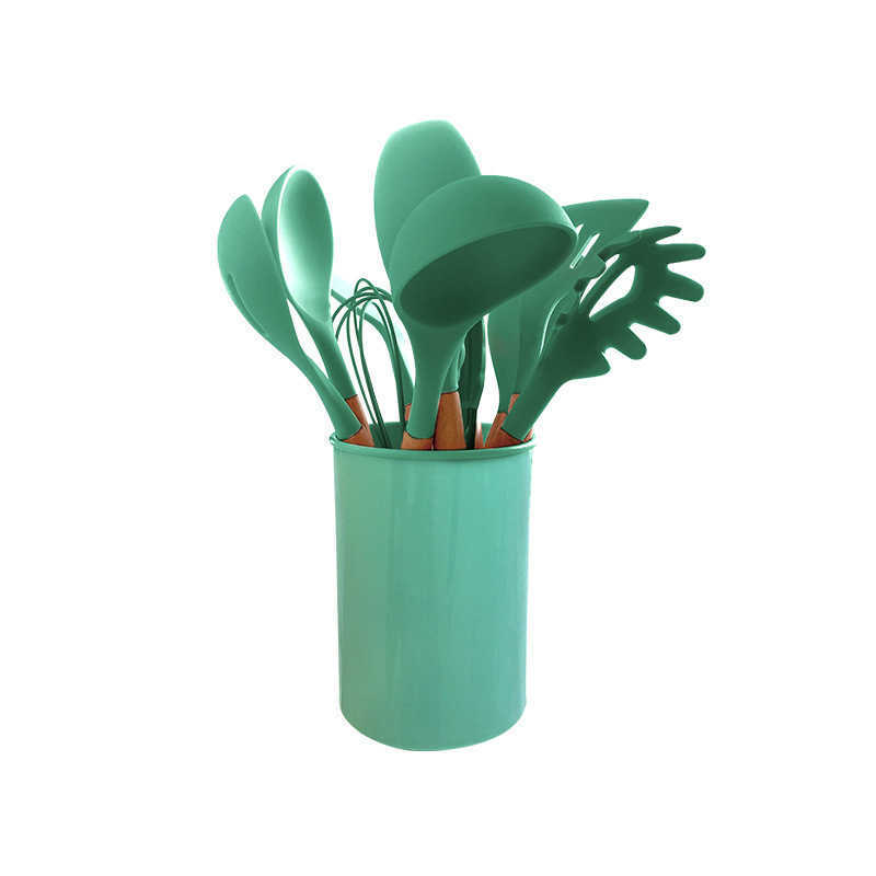12-Piece Silicone Kitchen Utensil Set with Wooden Handles - Non-Stick, Heat-Resistant, Cooking Baking Tools for Pots and Pans dh911125171