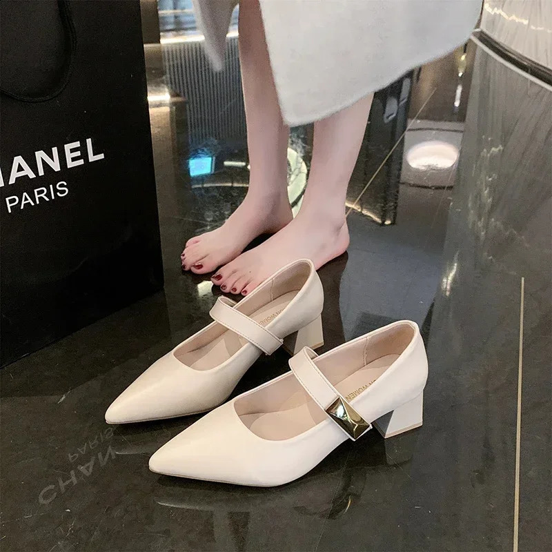Solid Square Toe Womens Rubber Pump 2024 Summer Med Heel Womens Shoes Casual Shallow Square Sole Pump Zapatos 240919