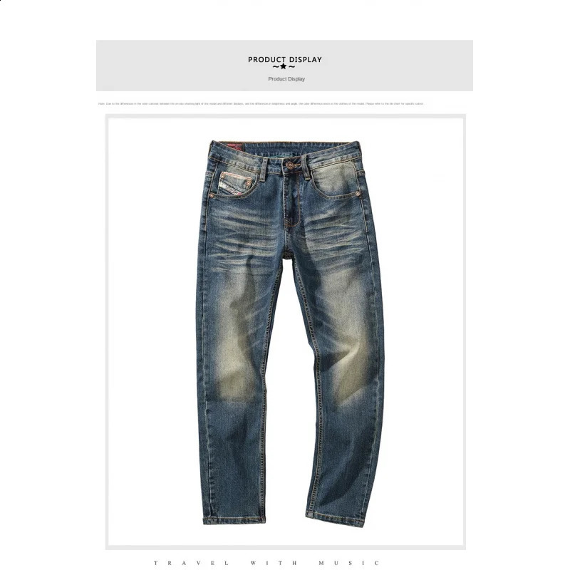 Retro Blue Mens Jeans Washed Full Match Street Smart Trouser Pencil Pants Casual Trend 240913