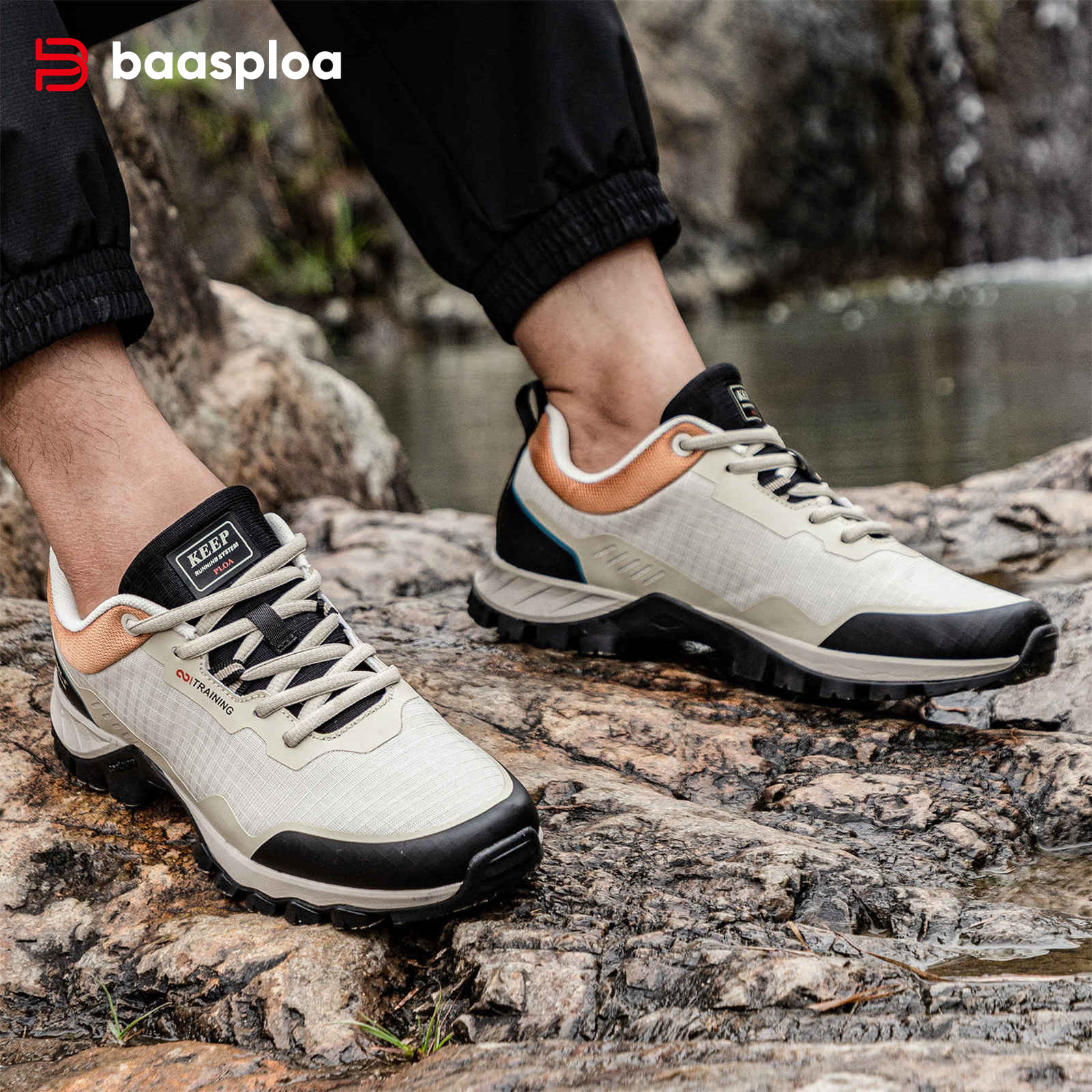 Baasploa Men Hiking Shoes Outdoor Resistant Non Slip Sneakers Male Casual Lace-Up Lightweight Waterproof Shoes