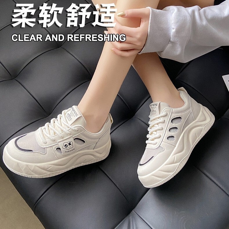 Thick soled bread for women 2024 new versatile height increasing spring casual board shoes, black women's shoes