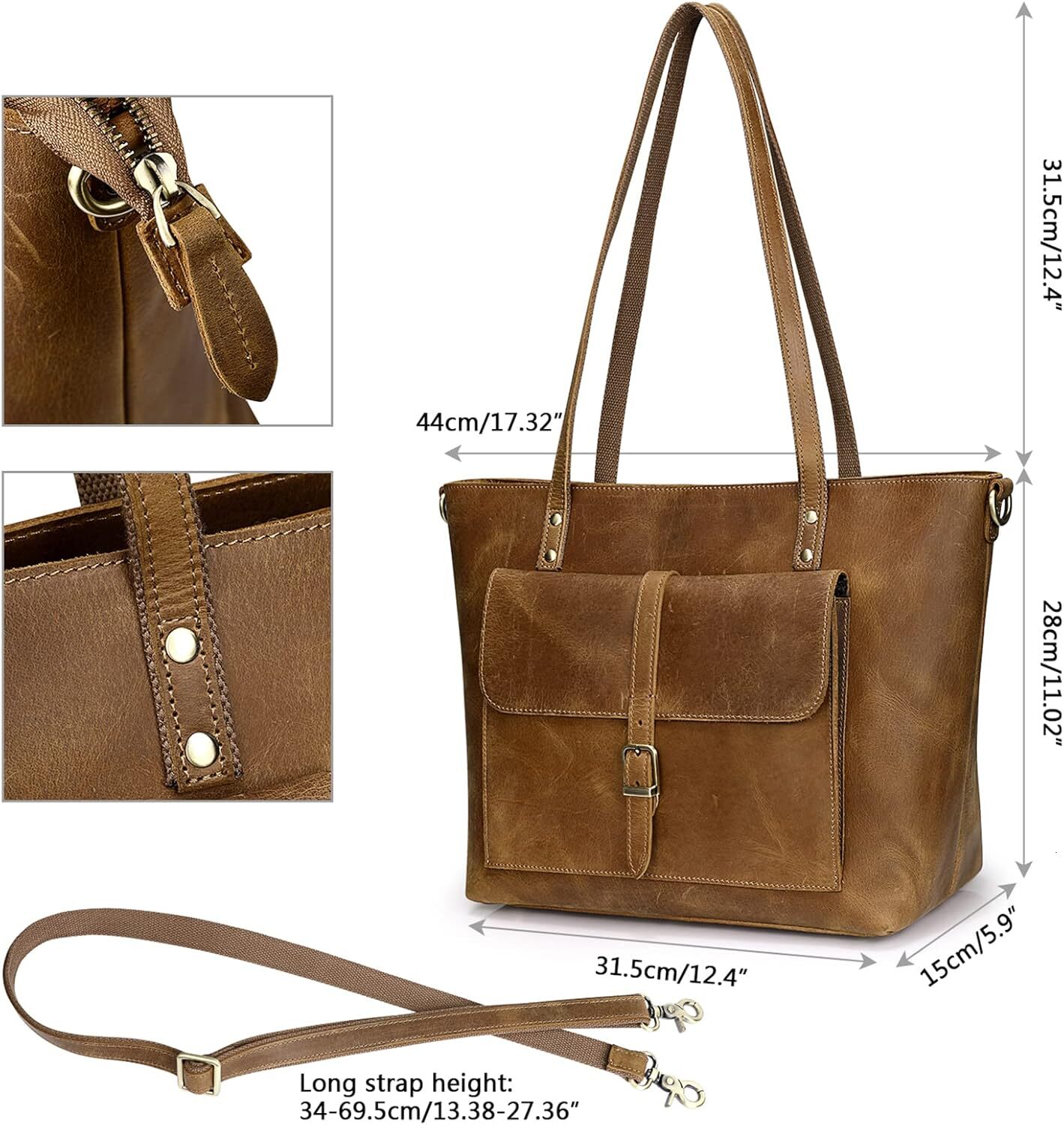 Women Vintage Genuine Leather Tote Bag Large Shoulder Purse Work Handbag
