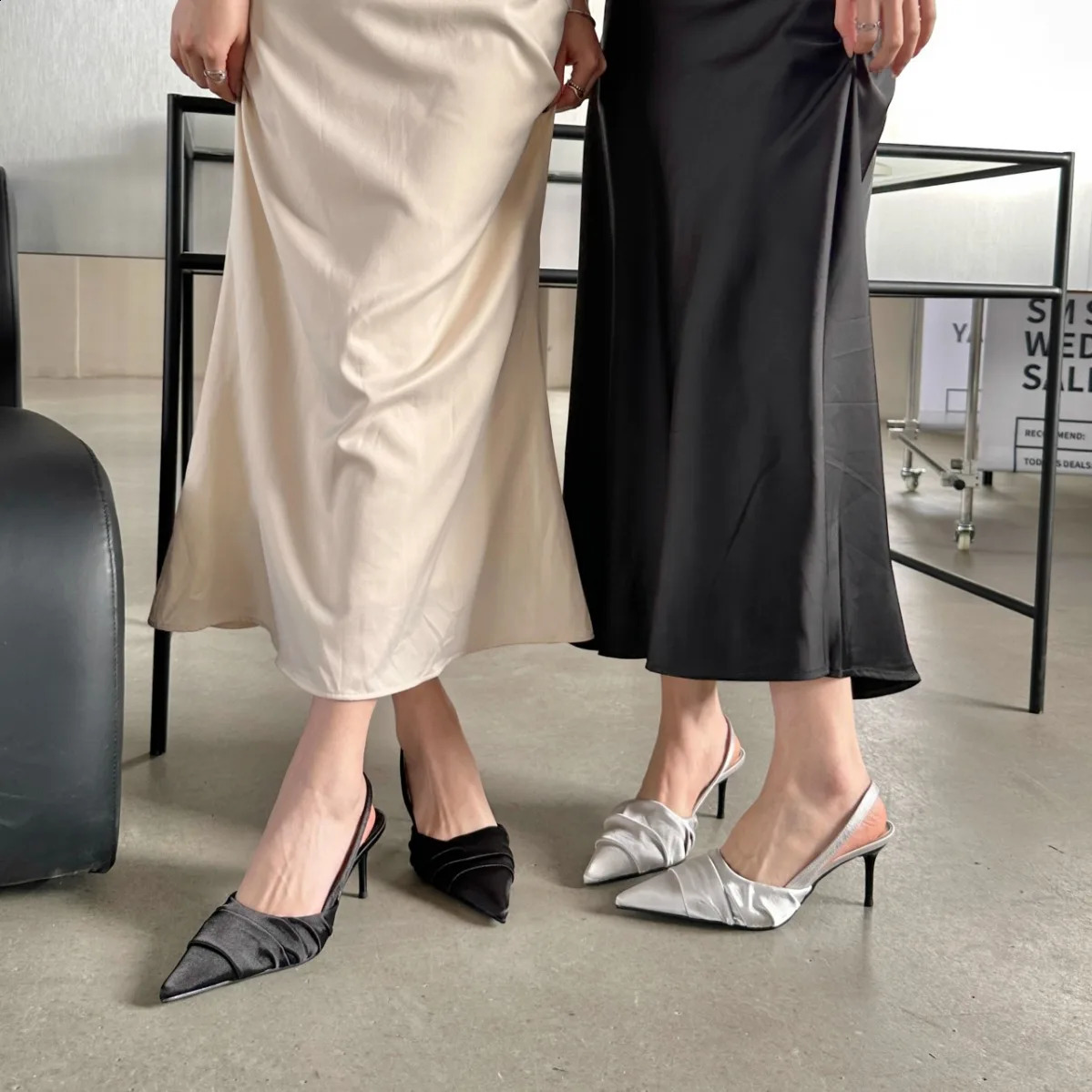 Woman Slingback Shoes Fashion 2024 Spring Ladies High Heels Elegant Med Heel Pointed Toe Slip on Sandal Mules 240919