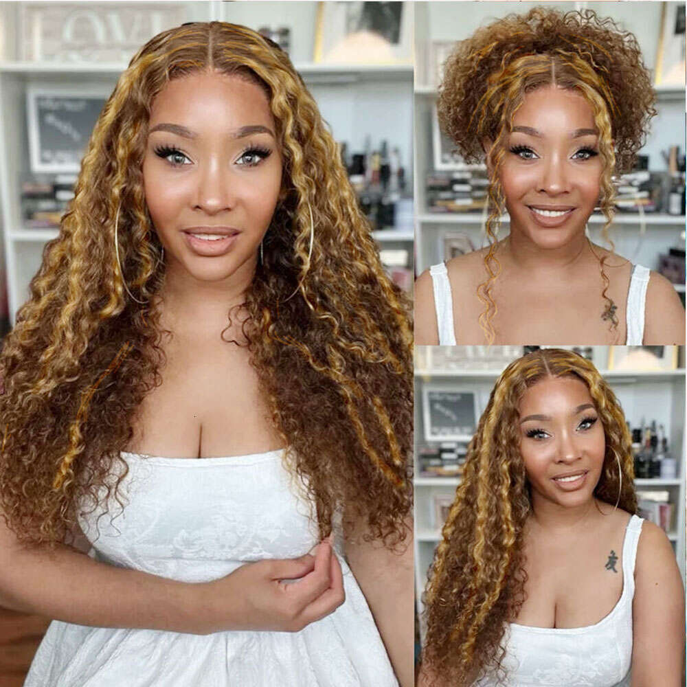 250 Density Highlight P4/27 Blonde 360 Full Hd Lace Front Pre Plucked 30 Inch Glueless Deep Wave Frontal Wig Synthetic Hunam Hair