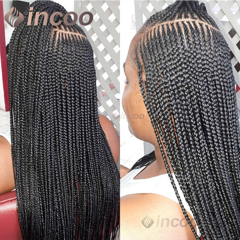 Incoo 360 Full Lace Frontal Synthetic Braided 36 Inch Preplucked Baby Hair New Arrival Afro Knotless Braid Wigs Black Women