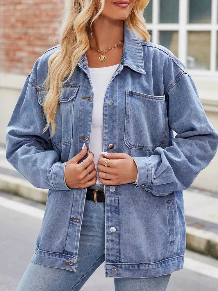 Single Breasted Oversized Denim Jacket Women Spring Fall Vintage Washed Casual Jean Coat Loose Outwear with PocketsX240920