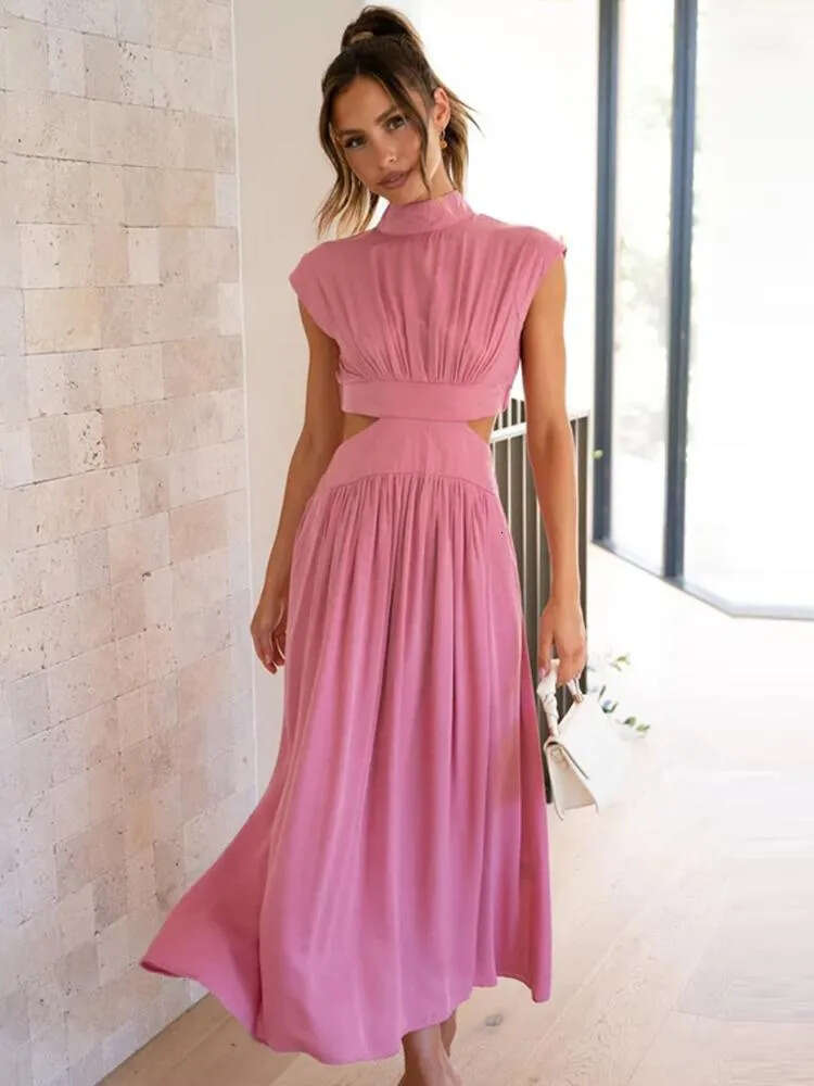 Women Designer Dress Casual Adjustable Australia Dresses Solid High Waist Hollow Out For Women Summer Sleeveless Cut Dress Fashion Elegant Clothes Vac