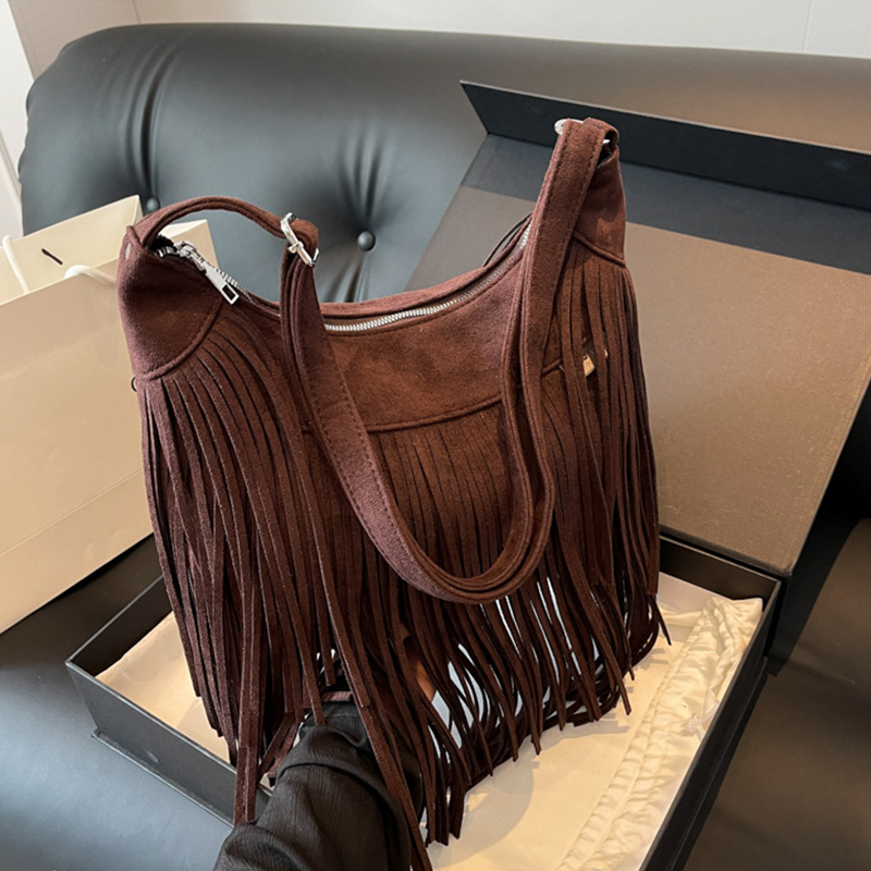2025NEW trend Women Tassels and Fringes Suede Shoulder Messenger Bags fashion New Fashion Ladies Crossbody Purse Handbag fashion Tote Brown Black