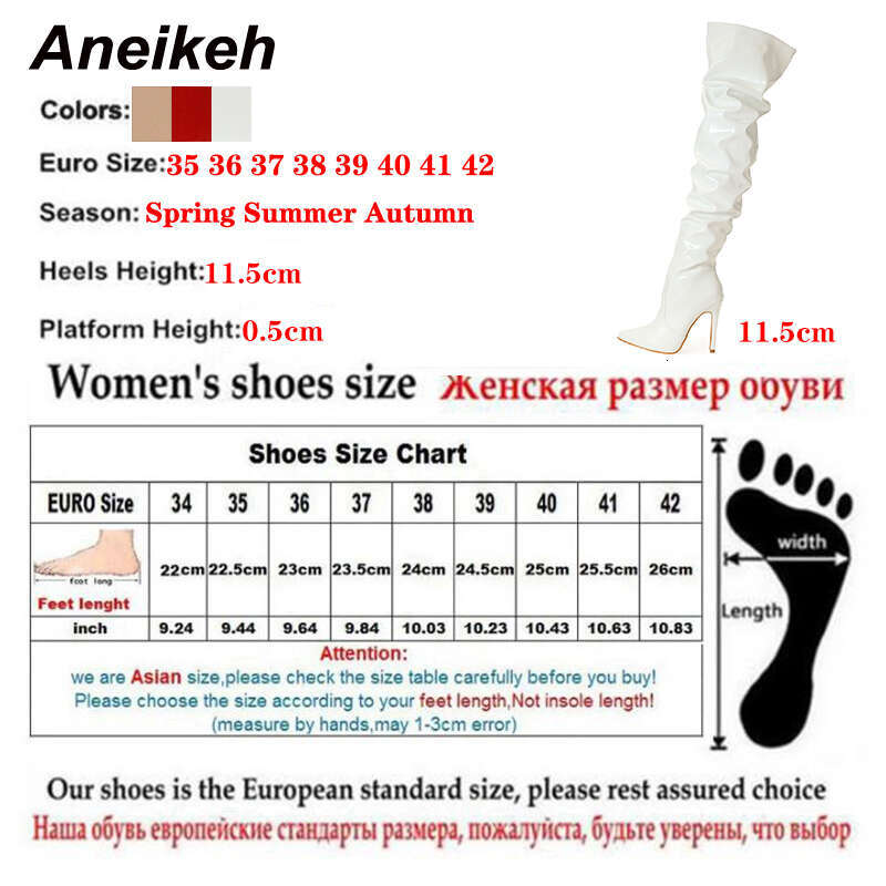 Aneikeh Patent Leather Over The Knee Women Shoes Heels Fashion Solid Sexy Thin High Heel Side Zippers Boots Female