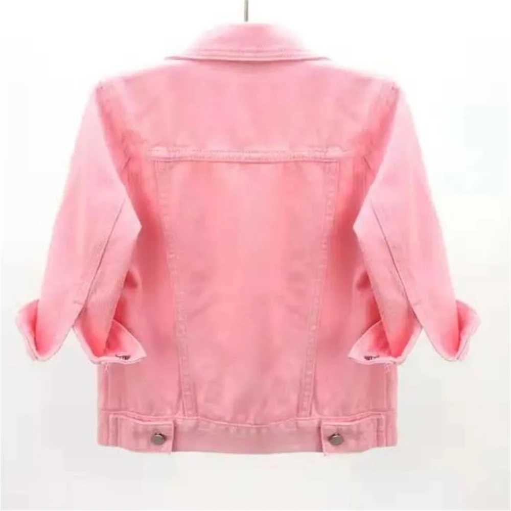 Denim Jackets Women Tops Candy Color Solid Short Slim Vintage Casaco Feminino Three Quarter Sleeve Jaqueta Feminina Fall SummerX240920