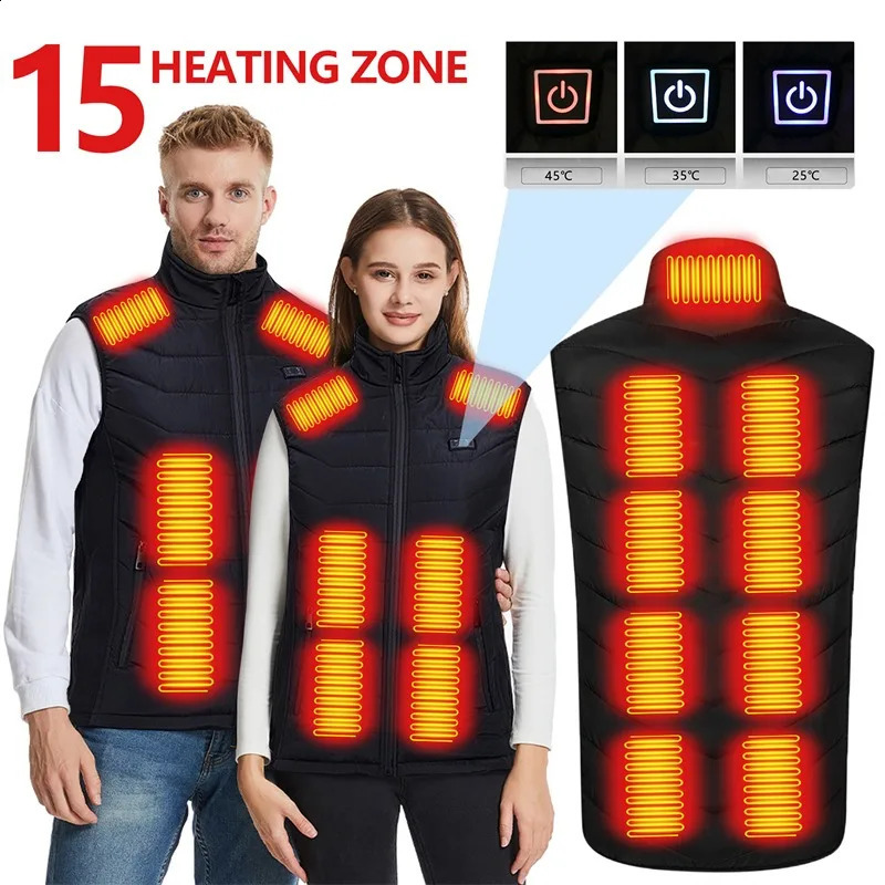 15/9 Areas Heated Vest Men Women Heated Jacket Winter Usb Heating Vest Self Heating Thermal Vest Heating Down Jacket Warmte Vest 240912