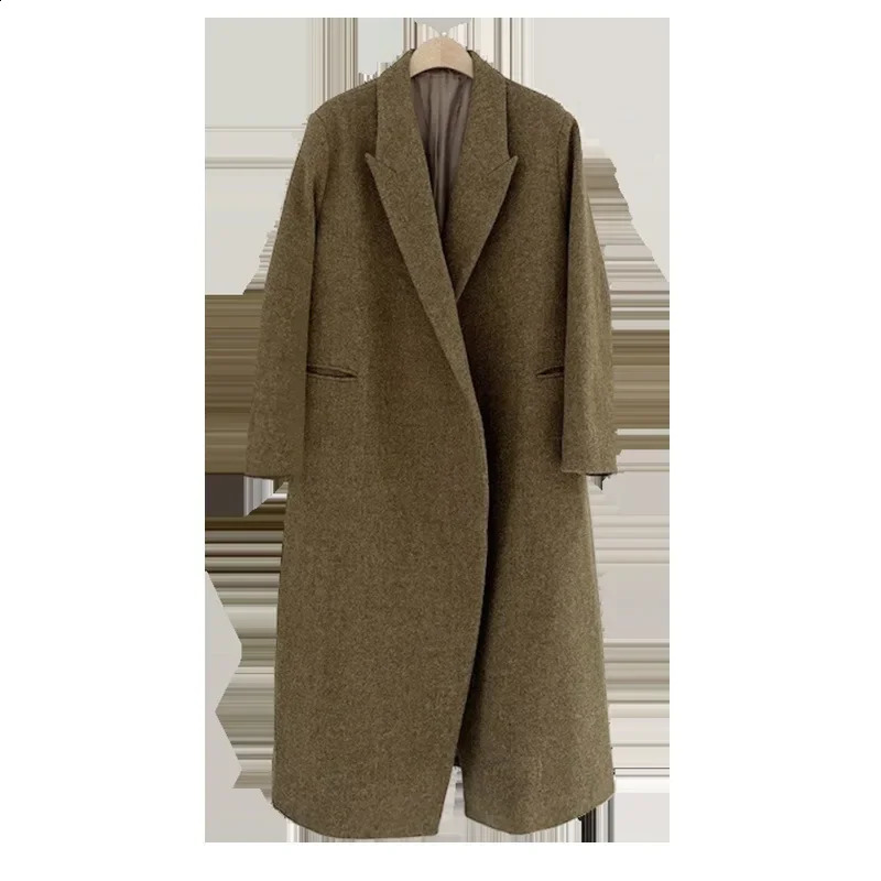 Womens wool coat autumn and winter item elongated minimalist waistband 240918