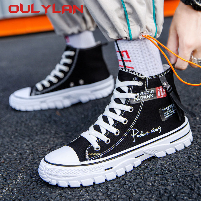 High Top Breathable Canvas Shoes Fashion Style Men's Shoes Casual Non-slip Wear-resistant Footwear Letter Trendy Student 2024