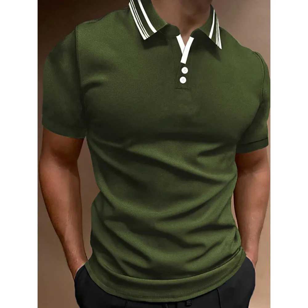 new Summer Mens Polo Shirt Gradient Line Short Sleeve T shirt Casual Daily Lapel Tops Tees Fashion Striped For Man ClothingX240920